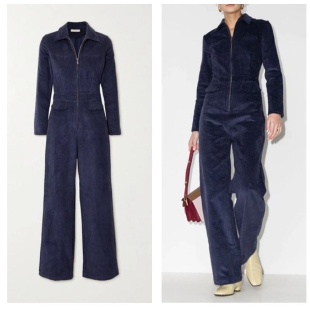 Usisi Sister Blue Cissy Cotton Corduroy Zip Front Collared Jumpsuit Small
